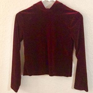 90’s dark burgundy velvety long sleeve crop top